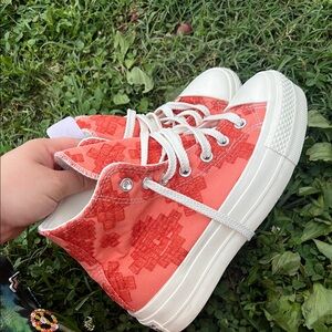 Converse Coral High-Tops with White Accents